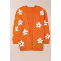 Orange Flower Pattern Drop Shoulder Plus Size Cardigan - 2X thumbnail