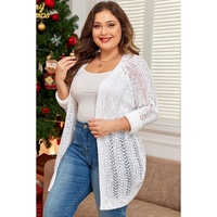 White Plus Size Eyelet Knit Open Front Cardigan - 3X thumbnail