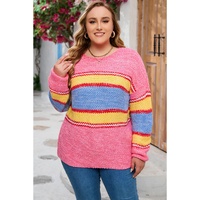 Pink Plus Size Stripe Oversized Sweater - 3X thumbnail