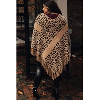 Leopard Plus Size Tasseled Hem Draped Poncho - One Size thumbnail