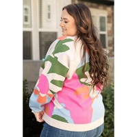 Multicolour Plus Size Floral Drop Shoulder Sweater - 2X thumbnail