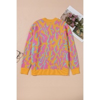 Bright Pink Plus Size Leopard Ribbed Trim Sweater - 2X thumbnail