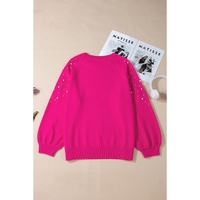Strawberry Pink Pearled Decor Raglan Sleeve Plus Size Sweater - 1X thumbnail