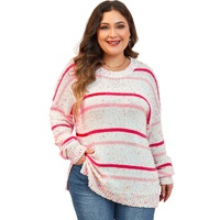 Pink Stripe Drop Shoulder Side Split Plus Size Sweater - 4X thumbnail