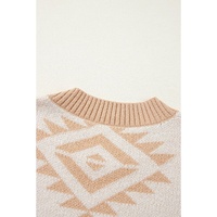 Apricot Plus Size Western Aztec Print Loose Sweater - 1X thumbnail