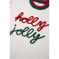 White Tinsel holly jolly Pattern Colorblock Edge Drop Shoulder Plus Size Sweater - 3X thumbnail