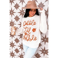 White Gobble Til You Wobble Pop Up Crochet Plus Size Sweater - 1X thumbnail