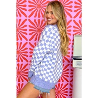 Purple Checkered Collared Buttons Plus Size Sweater - 3X thumbnail