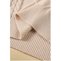 Oatmeal Plus Cable Knit Short Ruffled Sleeve Mock Neck Sweater - 1X thumbnail