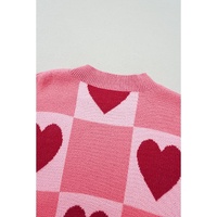 Azura Exchange Pink Plus Size Love Heart Block Mock Neck Lantern Sleeve Valentine Sweater - 2X thumbnail