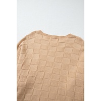 Light French Beige Solid Checkered Textured Knit Plus Size Sweater - 1X thumbnail