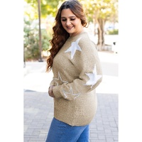 Khaki Star Pattern Drop Shoulder Plus Size Sweater - 1X thumbnail
