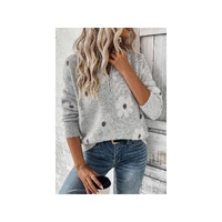 Gray Plus Size Embroidered Floral Pattern Half Zip Sweater - 1X thumbnail