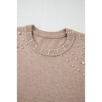 Smoke Gray Pearled Drop Shoulder Plus Size Sweater - 1X thumbnail