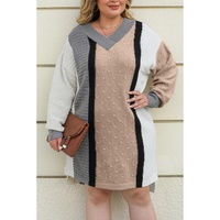 Apricot Mixed Boucl Color Block Plus Size Sweater Dress - 1X thumbnail
