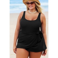Black Solid Color Square Neck Knotted Plus Size One Piece Swimsuit - 2X thumbnail