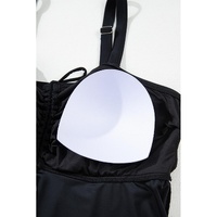 Black Drawstring Tied Front Flared Top Geometric Print Bottom Plus Size Tankinis - 1X thumbnail