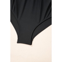 Black Ruffled Sleeve Lace-up V Neck Plus Size One Piece Swimsuit - 4X thumbnail