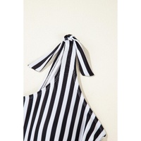 Black Stripe Plus Size Self Tie Straps O-Ring Waistband One Piece Swimsuit - 2X thumbnail