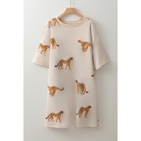 Apricot Plus Size Cheetah Print Side Pockets T Shirt Mini Dress - 1X thumbnail