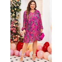 Rose Plus Size Abstract Floral Print Pleated Loose Dress - 2X thumbnail