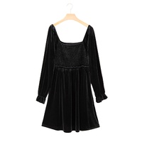 Black Velvet Flounce Sleeve Shirred Bodice Plus Babydoll Dress - 4X thumbnail