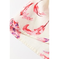 White Floral Print Lace up V Neck Balloon Sleeve Plus Size Shift Mini Dress - 1X thumbnail