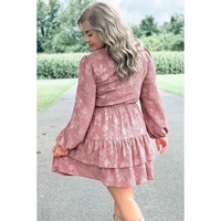 Peach Blossom Floral Surplice V Neck Tiered Ruffled Plus Size Dress - 1X thumbnail