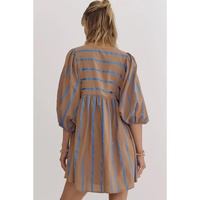 Khaki Stripe Contrast Striped Print 3/4 Sleeve Babydoll Plus Size Dress - 1X thumbnail
