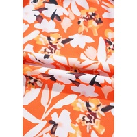 Orange Floral Print Split V Neck Bubble Sleeve Plus Size Midi Dress - 1X thumbnail