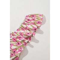 Pink Plus Size Ruffle Trim Square Neck High Waist Floral Maxi Dress - 1X thumbnail
