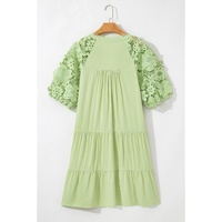 Laurel Green Floral Crochet Short Sleeve Notch V Neck Tiered Plus Size Mini Dress - 2X thumbnail
