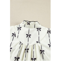 Apricot Bow Printed Puff Sleeve Ruffled Plus Size Mini Dress - 3X thumbnail