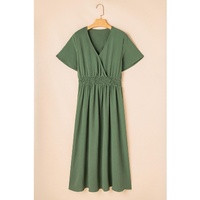 Four Leaf Clover Surplice Neckline Shirred High Waist Plus Size Maxi Dress - 4X thumbnail