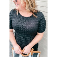 Black Plus Size Textured Tiered Short Sleeve Maxi Dress - 2X thumbnail