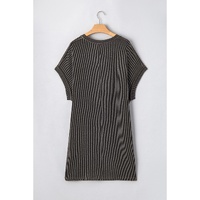 Carbon Grey Corded V Neck Plus Size T Shirt Dress with Pockets - 1X thumbnail