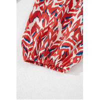Red Plus Size Abstract Print Notch V Neck High Waist Maxi Dress - 1X thumbnail