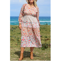 Khaki Plus Size Floral Tiered Ruffle Maxi Dress - 1X thumbnail