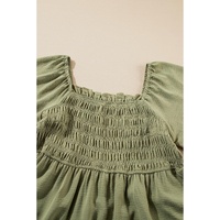 Grass Green Frilly Square Neck Flutter Sleeve Smocked High Waist Plus Size Dress - 3X thumbnail