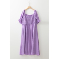 Wisteria Swiss Dot Smocked Frilled Neckline Short Sleeve Plus Size Dress - 1X thumbnail