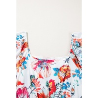 White Floral Square Neck Puff Sleeve Flowy Plus Size Midi Dress - 2X thumbnail
