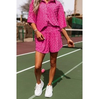 Peach Blossom Plus Size Checkered Terry Knit Short 2pcs Outfit - 3X thumbnail