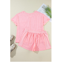 Pink Plus Size Ribbed Exposed Seam Tee and Shorts Set - 3X thumbnail