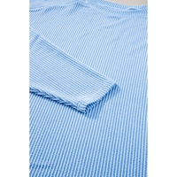 Light Blue Plus Size Ribbed Long Sleeve Top and Drawstring Shorts Set - 1X thumbnail