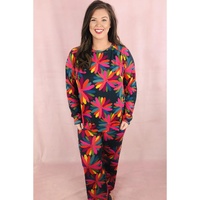 Black Plus Size Printed Long Sleeve and Pants Lounge Set - 1X thumbnail