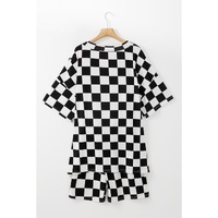 Black Checkered Pattern Tee and Shorts Plus Size Two Piece Set - 2X thumbnail