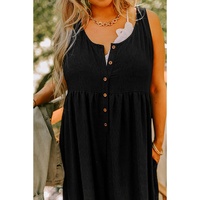 Black Plus Size Sleeveless Button Front Loose Jumpsuit - 3X thumbnail
