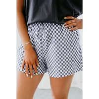 Gray Checkerboard Lace-Up High Waist Plus Size Casual Shorts - 1X thumbnail