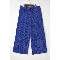 Sky Blue Corded Drawstring High Waist Pocket Plus Size Wide Leg Pants - 3X thumbnail