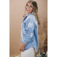 Sky Blue Plus Size Chest Pocket Button-Up Denim Shacket - 1X thumbnail